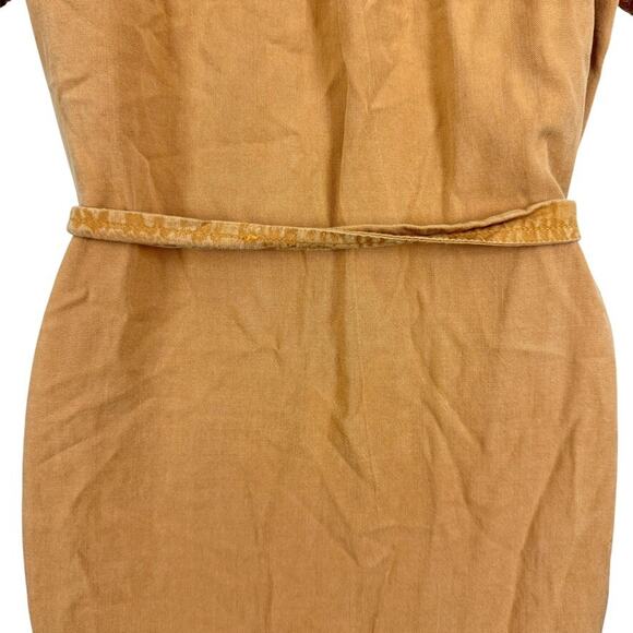 Caslon Button Down Womens Orange Tencel Soft Belted Midi Short Sleeve Dress sz M - Picture 12 of 16